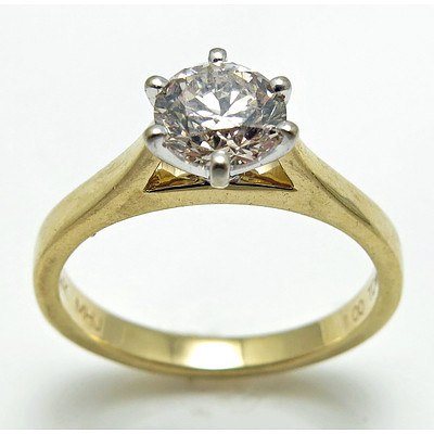 14ct Yellow & White Gold One Carat Diamond Solitaire Ring