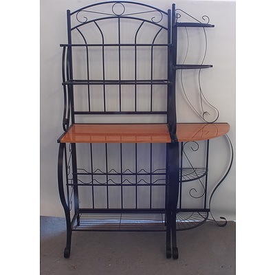 Pair of Decorative Wrought Iron Style Shelving Units and a Full Length Footed Ash Dressing Mirror
