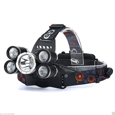 Headlamp with 5 CREE Lights 9800 Lumen Waterproof LED Headlamp & Batteries - Brand New