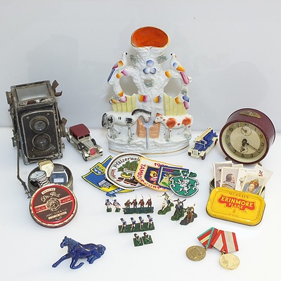 Vintage German Foth-Flex Camera, Medels, Clock, Ceramics, Cigarette Cards and More