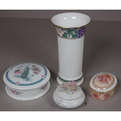 Three Royal Doulton Lidded Trinket Boxes and a Vase