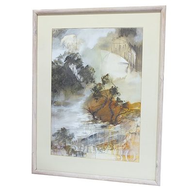 Joanna Logue (1964-) Tea Trees in Marrowbone Creek Mixed Media on Paper