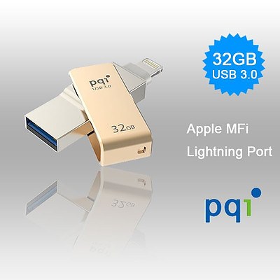 PQI iConnect Mini 6I04-032GR2001 Gold [Apple MFi] 32 GB Mobile Flash Drive with Lightning Connector for iPhones iPads Mac & PC USB 3.0(6I04-032GR2001) - With Warranty