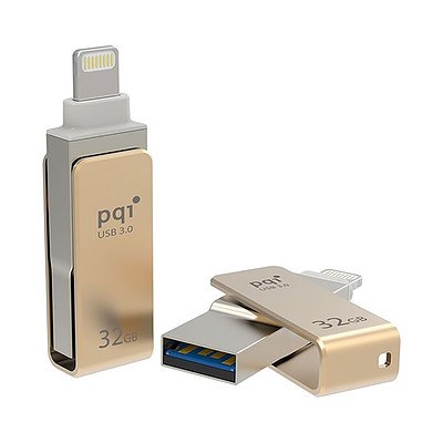 PQI iConnect Mini 6I04-032GR2001 Gold [Apple MFi] 32 GB Mobile Flash Drive with Lightning Connector for iPhones iPads Mac & PC USB 3.0(6I04-032GR2001) - With Warranty