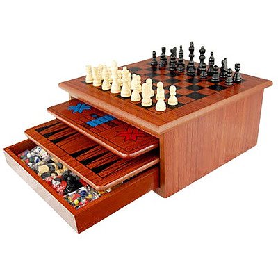 10 in 1 Wooden Chess Board Games Slide Out Best Checkers House Unit Set RRP $84.95 - Brand New