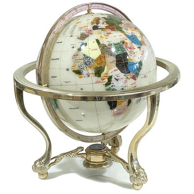 World Globe with Semi Precious Stone Marquetry