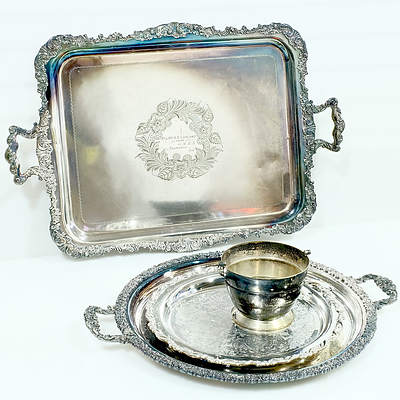 Four Vintage Silver Plated Wares Including Tray Presented to DB Copland 1919