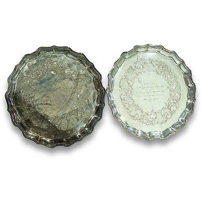 Two American Birks Sterling Silver Trays Presented to Sir Douglas Copand