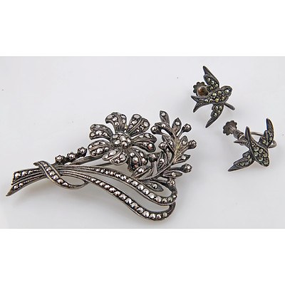 Vintage Sterling Silver Marcasite Brooch