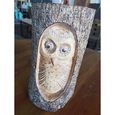 New Hand Carved Owl inside Tree branch 250mm