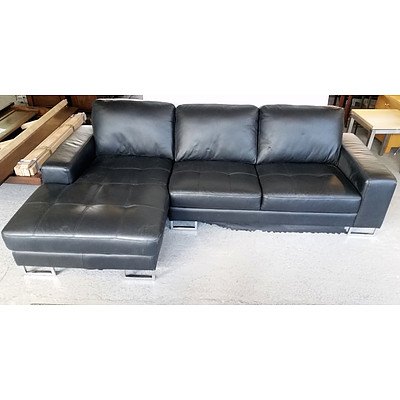 4-Seater Black Leather Corner Lounge