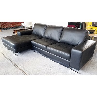 4-Seater Black Leather Corner Lounge