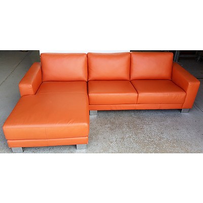 4-Seater Orange Leather Corner Lounge