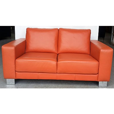2-Seater Orange Leather Lounge