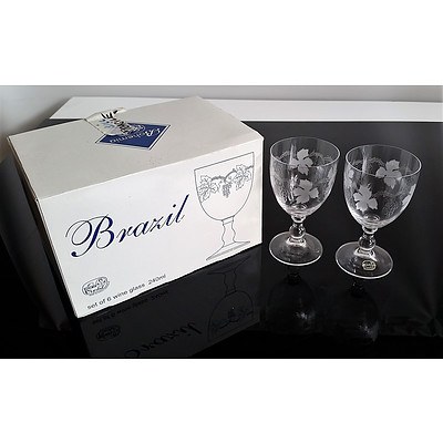 Set of 6 Bohemia Etched Wine Glass