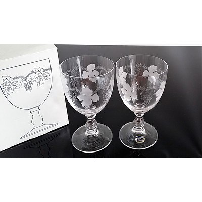 Set of 6 Bohemia Etched Wine Glass