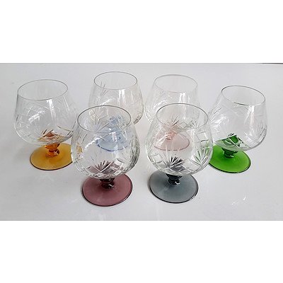 Set of 6 Cut Crystal Brandy Glasses