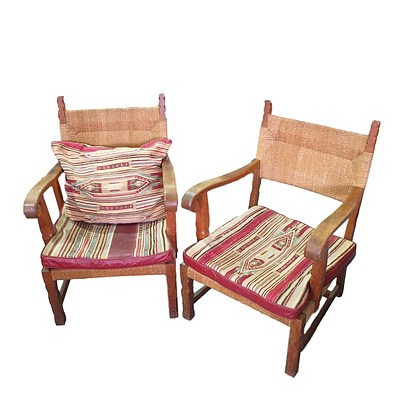 Pair of Turkish Oak and Seagrass Chairs Circa 1930s