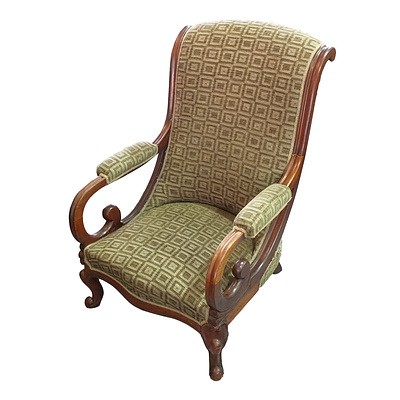 Scroll Mahogany Salon Chair  Circa 1880