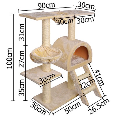 Multi Level Cat Scratching Poles Tree With Ladder Beige - Brand New