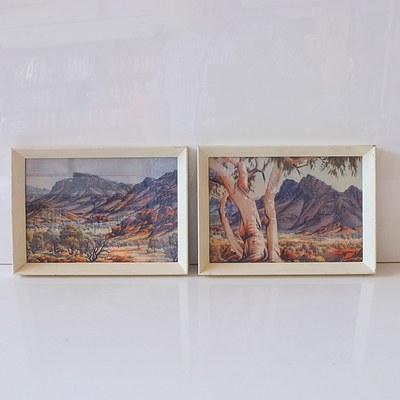 Pair of Prints of Albert Namatjira Paintings, Including Peaks and Mount Burt Range