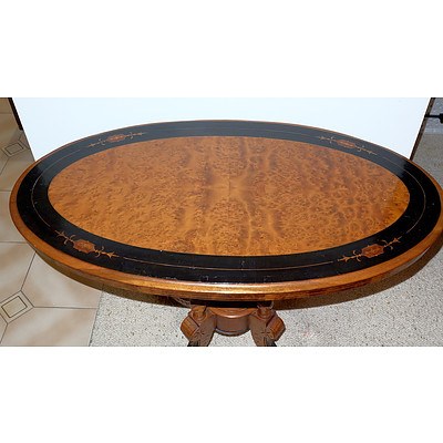 Victorian Burr Walnut and Ebonised Loo Table with Bird Cage Base