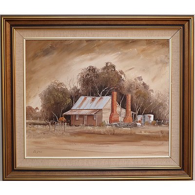 Peter J Hill (1937-) Bush Hut Oil on Canvas