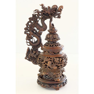 Tall Vintage Chinese Carved and Pierced Soapstone Censer