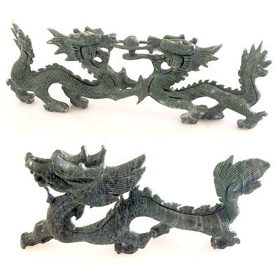 Two Chinese Carved Hardstones Dragon Figures