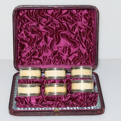 Set of Six Victorian Ivory and Plated Napkin Rings Circa 1900