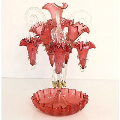 Victorian Cranberry Glass Epergne Circa 1890