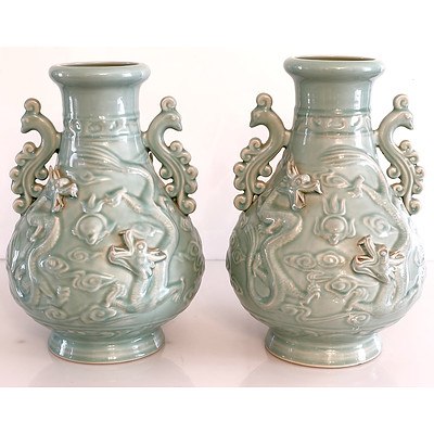 Pair of Large Chinese Celadon Vases 20th Century