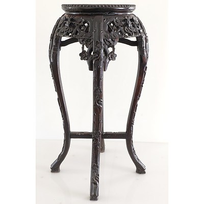 Chinese Hongmu Rosewood and Dali Marble Incense Stand Early 20th Century
