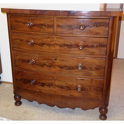 Victorian Flame Mahogany Bow Front Chest of Drawers Circa 1880