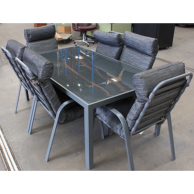 Glass Top Outdoor Dining Table and Six Chairs