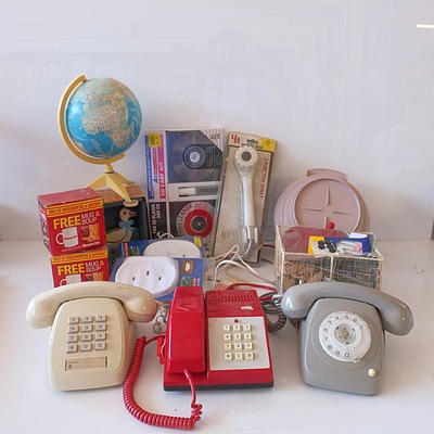 Large Collection of Homewares, Including Pine Book Shelves, Radios, Phones, Tables and More