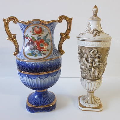 Pair of Italian Gilt Porcelain Urns