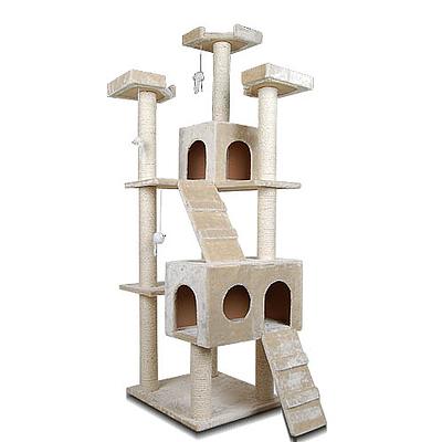 Multi Level Cat Scratching Poles Tree With Ladder Beige - Brand New
