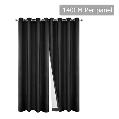 Set of 2 140cm Blockout Eyelet Curtain - Black - Brand New