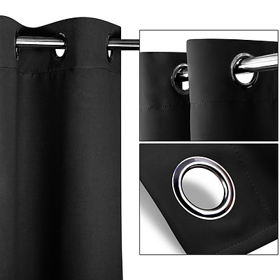 Set of 2 140cm Blockout Eyelet Curtain - Black - Brand New