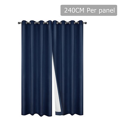 Set of 2 240cm Blockout Eyelet Curtain - Navy - Brand New