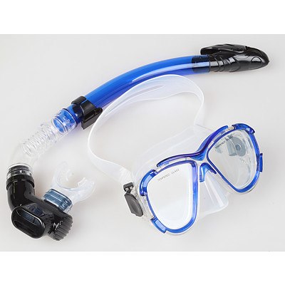 Adult Snorkeling Swimming Diving Mask & Snorkel - Quality Tempered Glass - RRP $20.95 - Brand New