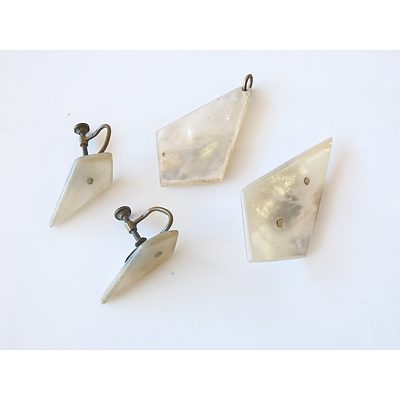 Vintage Mother of Pearl Set, Including Earrings, Pendant and Brooch