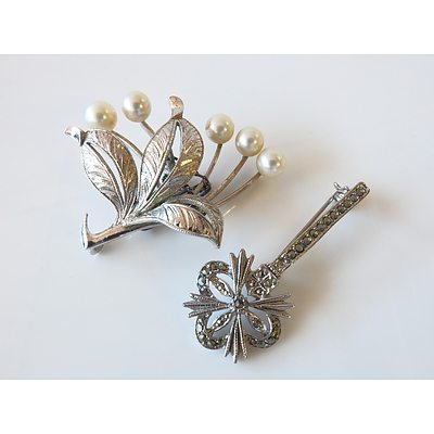 Vintage Style Sterling Silver Brooch and Another