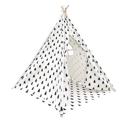 4 Poles Teepee Tent with Storage Bag Black White - Brand New