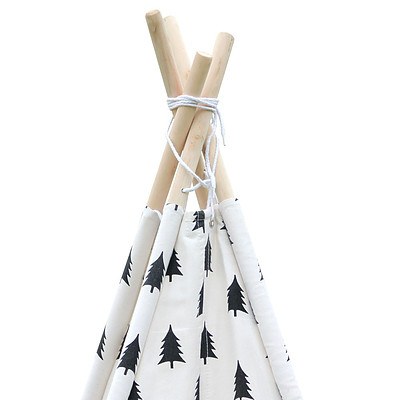 4 Poles Teepee Tent with Storage Bag Black White - Brand New