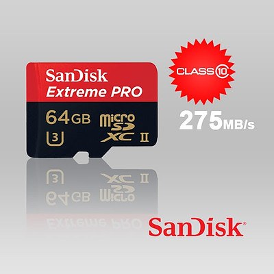 Sandisk Extreme Pro micro SDXC UHS-II 64GB Class 10 up to 275mb/s with microSD to USB 3.0 adaptor, SDSQXPJ-064G - with Warranty