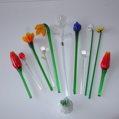 Collection of Art Glass Flowers Including Waterford Crystal