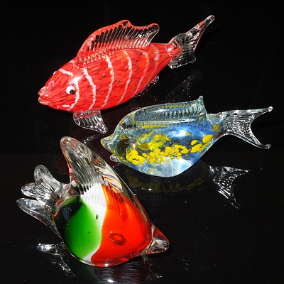 Three Art Glass Fish
