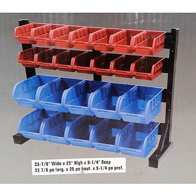 New 24-Bin Storage Rack Bench Top or Wall Mountable - Red/Blue